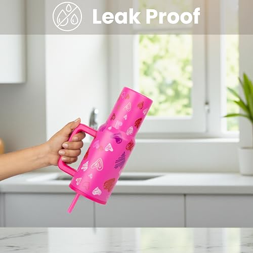 Image of CYNVEXA Tumbler with lid and Straw 1200ML Cup Stainless Steel Vacuum Insulated Tumbler for Water, Iced Tea or Coffee 1.2L Office Gym Travelling (Dark Pink Heart)