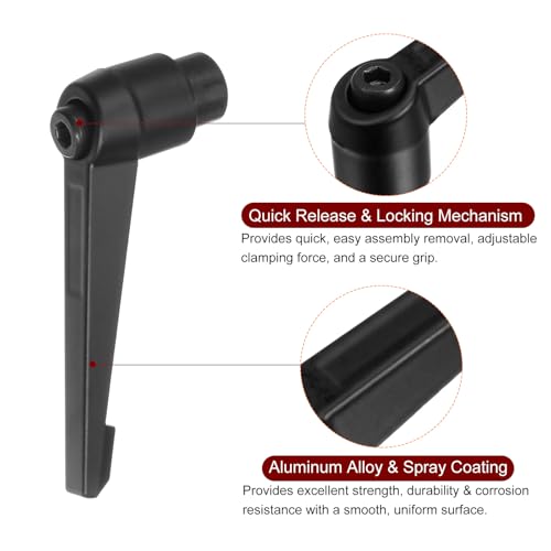 Image of HARFINGTON 8pcs Adjustable Clamping Lever Handles M10 Female Thread Knobs Rotating Screw Locking Quick Release Ratchet Push Button Handle, Black