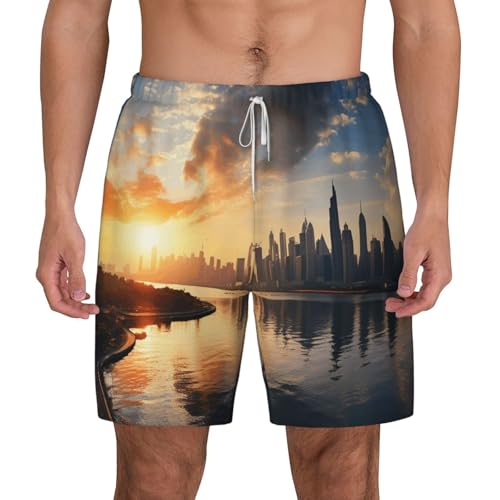 Men's Swim Trunks Quick Dry Board Shorts New York in The Sunset Beach Shorts with Pocket Bathing Suits for Men