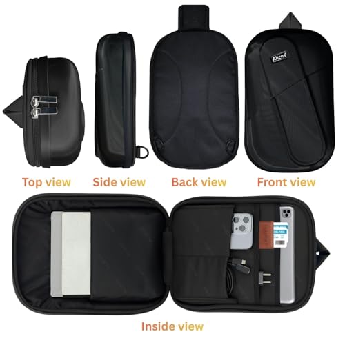 Image of Tukzer ABS Hard Shell Sling Bag Aliens Series 180Open Crossbody Side Shoulder Bag for Mens, Women, Office,Travel,Everyday Mini Backpack for iPad,Tablet,Smartphone,Charger,Headphone,HDD,Camera(01-BLK)