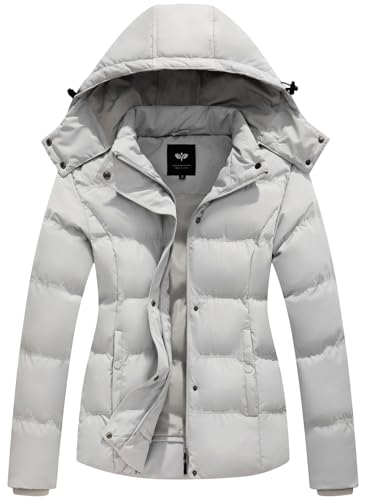 GGleaf Women's Hooded Warm Winter Coat Quilted Thicken Puffer Jacket with Removable Hood Grey Medium