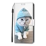 Miagon Brieftasche Cover für Xiaomi Redmi Note 12 Pro 5G/Poco X5 Pro 5G,Kreativ Malerei Magnetische Folio Hülle PU Leder Schutzhülle Tasche Case Ständer mit Kartenfächer,Blau Weiß Katze