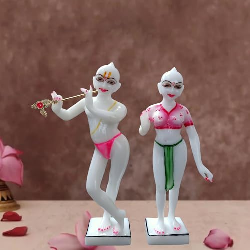 Image of Radha Krishna Idol for Temples Decorative Showpieces for Home Decor, Marble Iskon Radha Krishna Murti for Pooja