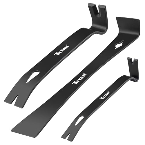 Titan 17121 3-Piece Flat Pry Bar set 5.5 7.5 & 9.5Utility Claw Bars with Nail Puller Forged Steel Wonder Bar
