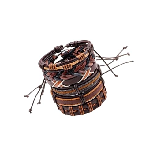 VIENTIQ Contemporary Casual Set of 6 Braided Leather Bracelet For Men/Boys
