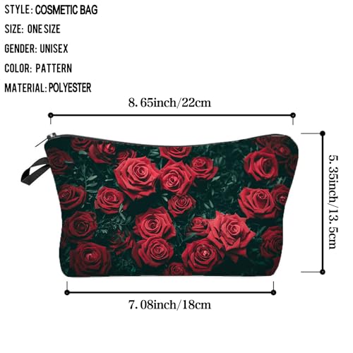 Red Rose Makeup Bag - Cute Travel Toiletry Zipper Pouch - Floral Cosmetic Bag Gift for Girls, Women, Sisters, Rose Lovers2