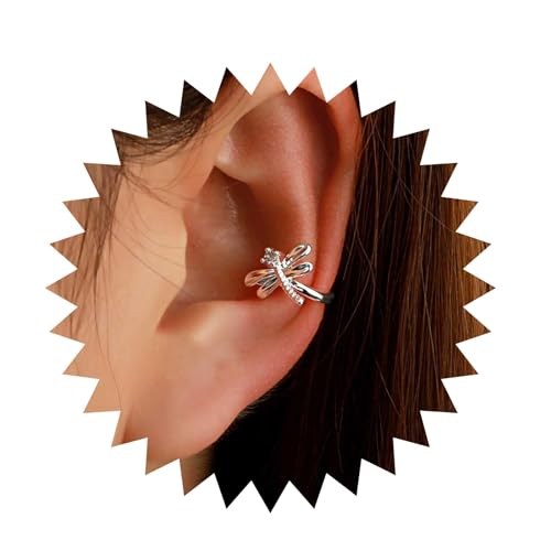Andelaisi Boho Crystal Dragonfly Ear Cuff - Vintage Gold Clip On Earrings - No Piercing Cartilage Jewelry for Women