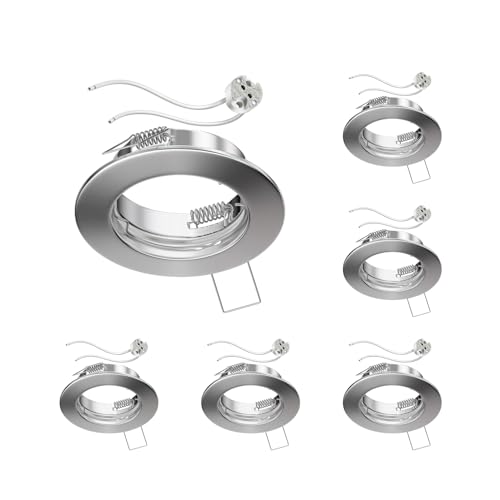 ledscom.de 6 Pieces Ceiling recessed Frame Fere recessed Frame matt Chrome (LED/halogen/MR16/50mm) incl. GU5.3 Socket