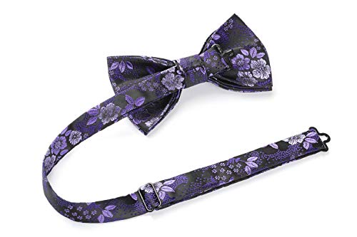 Image of HISDERN Bow Ties for Men Paisley Floral Pre-tied Bowtie Pocket Square Set Men's Formal Bow Ties Wedding Party