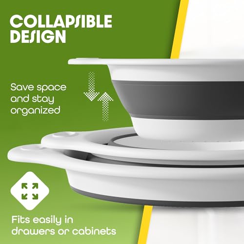 Gevoli Collapsible Colanders (3 Pack Set) Food Strainers with Over-Sink Water Draining Base for Pasta Fruits and Vegetables (Patent Pending) White (3 Sizes, 3QT, 4QT and 5 Quart) - Image 5