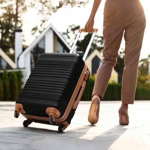 Image of Coolife Luggage Set 3 Piece Luggage Set Carry On Suitcase Hardside Luggage with TSA Lock Spinner Wheels, Black, 3 piece set (DB /TB /20)