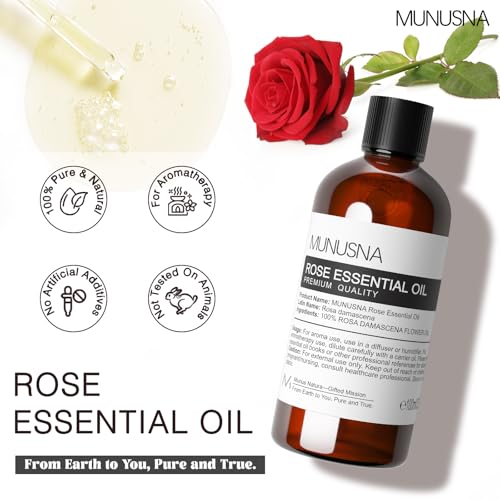 Image of Rose Essential Oil for Skin, Face, Hair Care, Diffuser, 3.38 Fl Oz