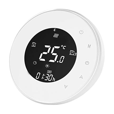 Qiumi Smart WiFi Round Thermostat WiFi Programmable Water Thermostat LCD Display Temperature Controller Compatible with Alexa Google Home IFTTT,5A 95~240V AC Cover