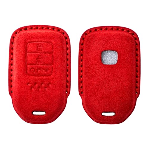 Image of KMH Alcantara Car Key Cover Compatible with Honda City, Civic, Jazz, Amaze, CR-V, WR-V, BR-V Models 3 Buttons Shell Case Holder Full Key Protector Smart Keycover (D2) Red - Pack of 1