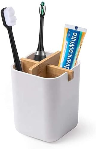 ZenHomes Bamboo Toothbrush Holder, Natural Eco Friendly Holder, Office Pen/Pencil Holder, Makeup Brushes Organizer