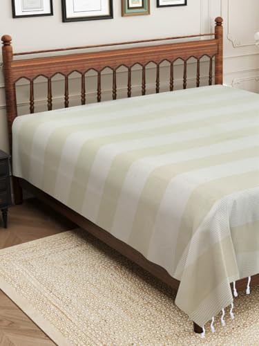 Image of 210 TC Cotton Bedsheet | Handmade Double Bedsheet | Handloom Bedsheets | Without Pillow Cover | Double Bedsheet for Summer (90X100 Inches, 7.5 x 8.3 Feet (Sandrift)