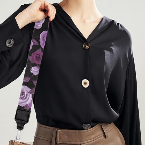 Image of TODIYADDU Purple Rose Wide Fashion Crossbody Purse Strap Guitar Purse Strap Crossbody Suitable for Valentine's Day Crossbody Handbag Tote Canvas Bag