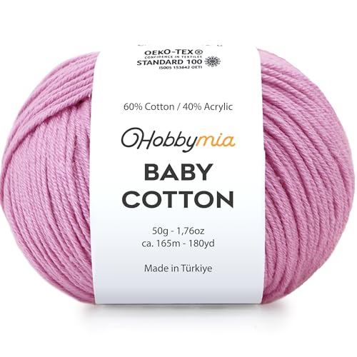 Image of Baby Cotton Blend Yarn - Soft Sport Weight Yarn for Crochet & Amigurumi - 50g /180yds - 60% Cotton 40% Acrylic - Ideal for Baby & Knitting Proj.(Pastel Violet, 1 Ball)