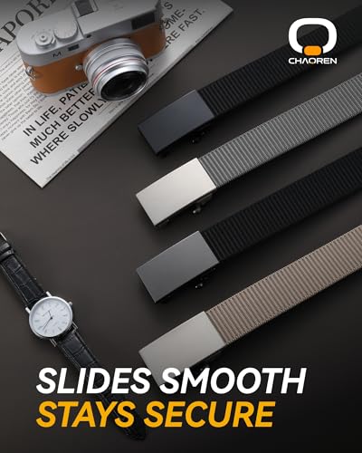 Image of Chaoren Leather Ratchet Belt 2 Pack Dress with Click Sliding Buckle 1 3 /8 inch in Gift Set Box - Adjustable Trim to Fit