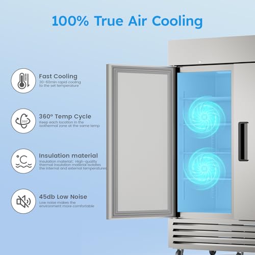Image of Mojgar 54 inch W Commercial Refrigerator,52 Cu.ft Industrial Refrigerator,All Stainless Steel Design,8 Adjustable Shelves,Pure Copper Compressor,Built-in LED Light