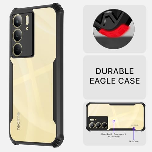 Image of Pikkme Back Cover for Realme C71 | Ultra Hyrbid | Full Camera Protection | Raised Edge | Crystal Clear Transparent Bumper Case (Black)