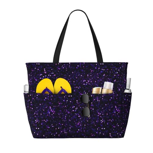 Sac fourre-tout paillettes violet améthyste foncé, l'élégance d'un grand cabas de plage