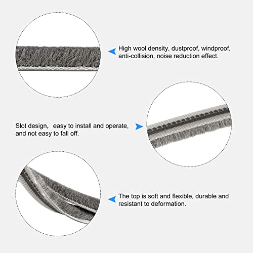 Metallixity Brush Seal Weather Stripping (1/4"X1/4"X49.2Ft), Card Slot Door Strip With Silicon Sheet - For Sliding Sash Door Window Wardrobe Seal #TOP3