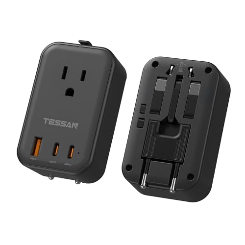 Image of TESSAN International Power Adapter PD 20W, Ultra Thin Universal Adapter, Worldwide Outlet Plug with 2 USB C 1 USB A for US to Europe UK Spain Australia France Germany Thailand (Type C G A I), Black