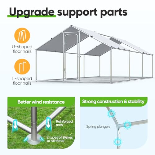 Quictent Large Metal Chicken Coop Run for 30+ Poultry, Heavy Duty Outdoor Walk-in Cage Chicken Pen for Hen Duck Rabbit Dog Yard Farm House, Water Proof Cover(Side Hardware Cloth&Top Chicken Wire) - Thumbnail 4