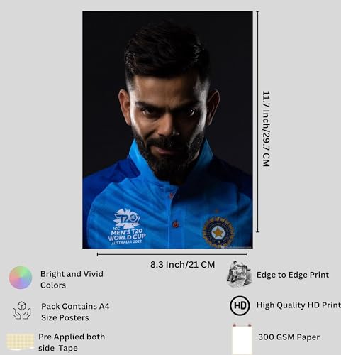 Image of Paper Virat Kohli Poster Set Of 8 12X8 Inch - Cricketers Posters - Rcb Posters For Wall - Motivation Posters - Team India Cricket Posters For Fans - Virat Kohli Cricket Posters For Wall Bedroom