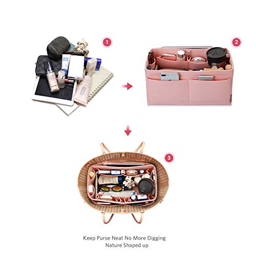 Image of Felt Purse Organizer, Bag in Bag Organizer For Tote & Handbag, Speedy, Neverfull, Medium Large Extra Large (Large, Brush Pink)