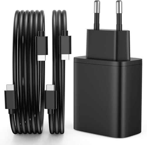Caricatore USB C da 45 W (cavo da 1 m + 2 m) Adattatore di Alimentazione, USB C Caricabatterie Rapido Compatibile con Samsung Galaxy S25 S24 S23 S23+ /S23 Ultra/S22/S21/S20/Note20/A73/A53/S10