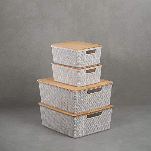 Kit 4 caixas organizadoras tampa bambu 2p/2m branca – Oikos