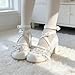 Women Bow Cross Lolita Shoes Block Heel Mary Janes Lace Straps Party Cosplay Wedding Sweet Kawaii Fashion Round Toe Elegant Pumps (White,8)