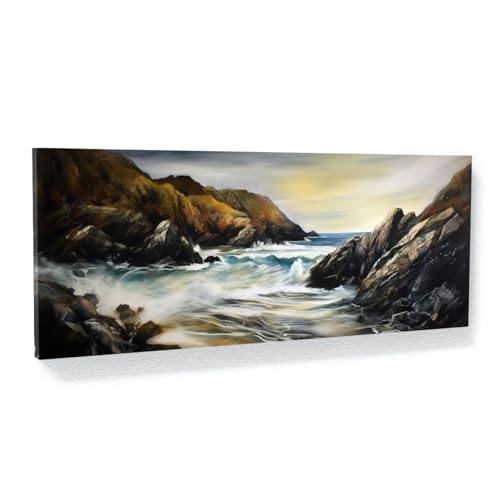 Sense Canvas Ocean Rocky Coastline Bold Drama 2 - Lienzo decorativo para decoración del hogar, póster pequeño de 20 x 8 / 0.75 pulgadas