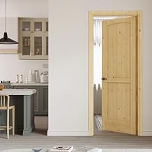 30" x 80" Prehung Door 2 Panel Arch Top Knotty Pine Wood Door with Jamb Kit, Interior Wood Doors for Bathroom Pantry Laundry, Home Doors, Easy Assemble & Reday to Stain - Right Handed Silver Hinge