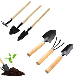 Tuingereedschapsset, 6-delige tuingereedschapsset, mini-tuingereedschap, tuinschep, klein, houten handvat, handgereedschap, voor bonsai, gereedschap, planten, potbloemen