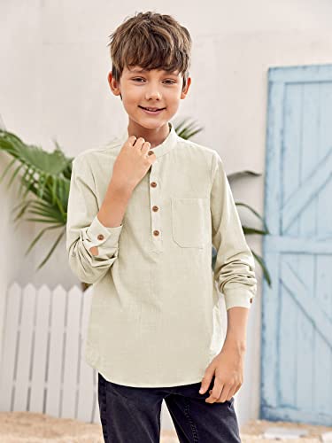 Inorin Boys Linen Shirt Button Up Henley Long Sleeve Dress Shirts Cotton Lightweight Tees Tops with One Pocket2