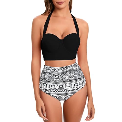 Tallas Grandes Mujer Barata Bikini con Relleno Traje de Baño Tankini de Piezas Anudado con Cuello Y Talle para Mujer Top Bikini Bandeau Braga Reductor Barriga (Black L)