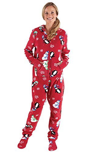 PajamaGram Women's Hoodie-Footie Winter Whimsy Fleece Onesie Pajamas