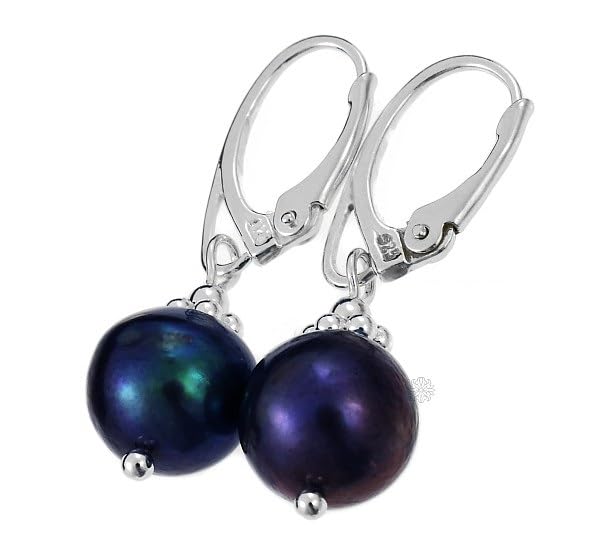 Boucles d'oreilles perles de paon naturelles argent 925 anti-allergie