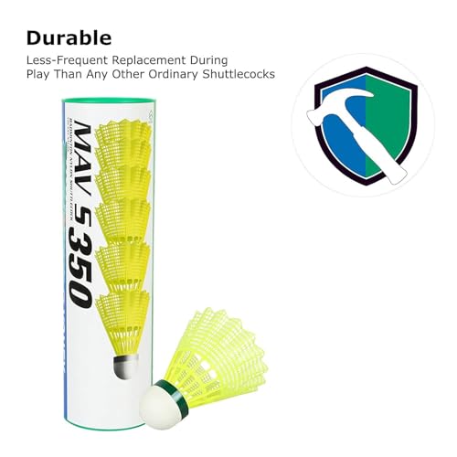 Image of Mavis 350 Green Cap Nylon Shuttlecocks (Yellow) Pack of 6