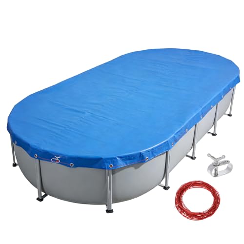 16x10 FT Oval Pool Cover for Above Ground Pools Solar Oval Pool Cover Protector with Drawstring for Cold and UV Resistant Dustproof -All-Weather Protection (Only Cover Not Include Pool)