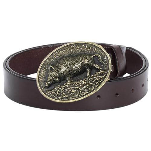 Ceinture en cuir cowboy western pour homme et femme avec boucle ovale vintage gravée sanglier