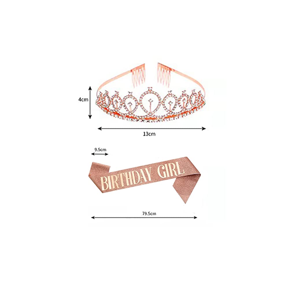 OYSJ Corona E Fascia Compleanno Glitter Oro Rosa | Tiara Con Scritta Per Feste Di Compleanno, Accessori Per Decorazioni E Foto - 6