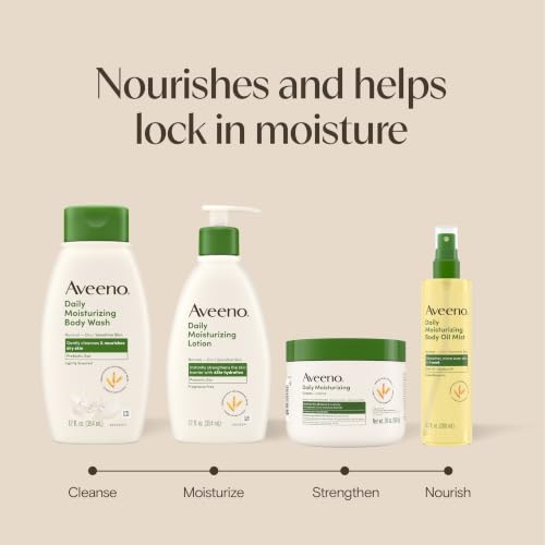 Aveeno Daily Moisturizing Body Lotion with Soothing Prebiotic Oat, Gentle Lotion for Women and Men Nourishes Dry Skin, Paraben-, Dye-, & Fragrance-Free, Non-Greasy & Non-Comedogenic, 12 Fl Oz - image 8