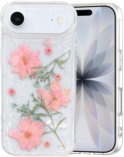 Coque iPhone Air antichoc transparente à motif fleurs séchées bleu