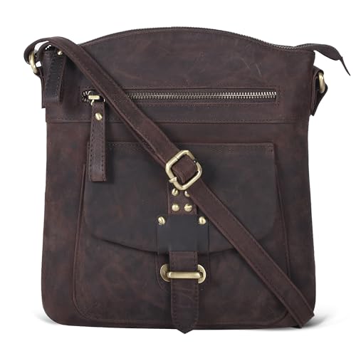 Image of Oak Leathers Leather Crossbody Bag For Women With Adjustable Sling Strap - Medium Size Crossover Shoulder Handbag Purse