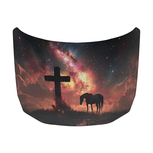 Image of Cross Horse Car Hood Cover Protector,an All-Weather Waterproof,Windproof Car Cover for Winter Frost and Ice Removal,Including Side Mirror Covers