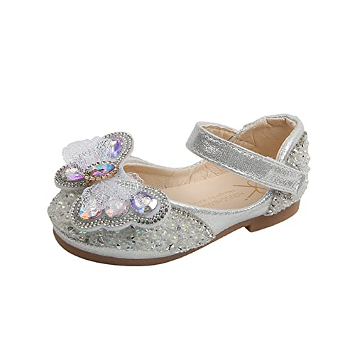 Girls Glittler Bow Dress Shoes Princess Kids Toddler Crystal Flats Flower Wedding Party Shoes Sandals Sliver 10.5 Toddler